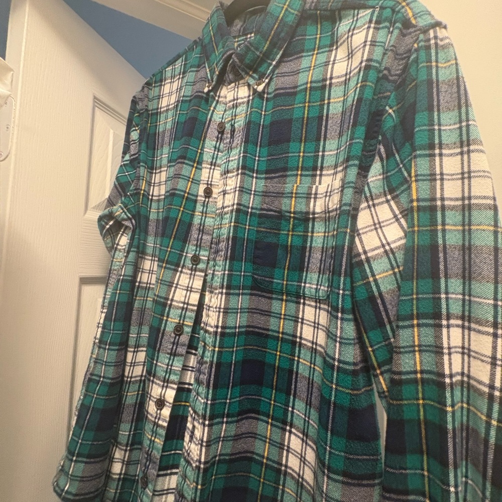 Lands' End Green and Blue Casual Button Down Shirt
